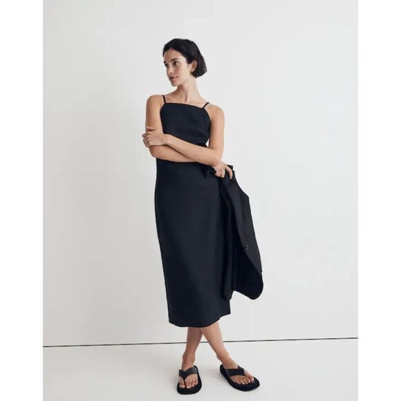 Madewell 100% Linen Black Midi Dress Size 12 - Picture 2 of 10